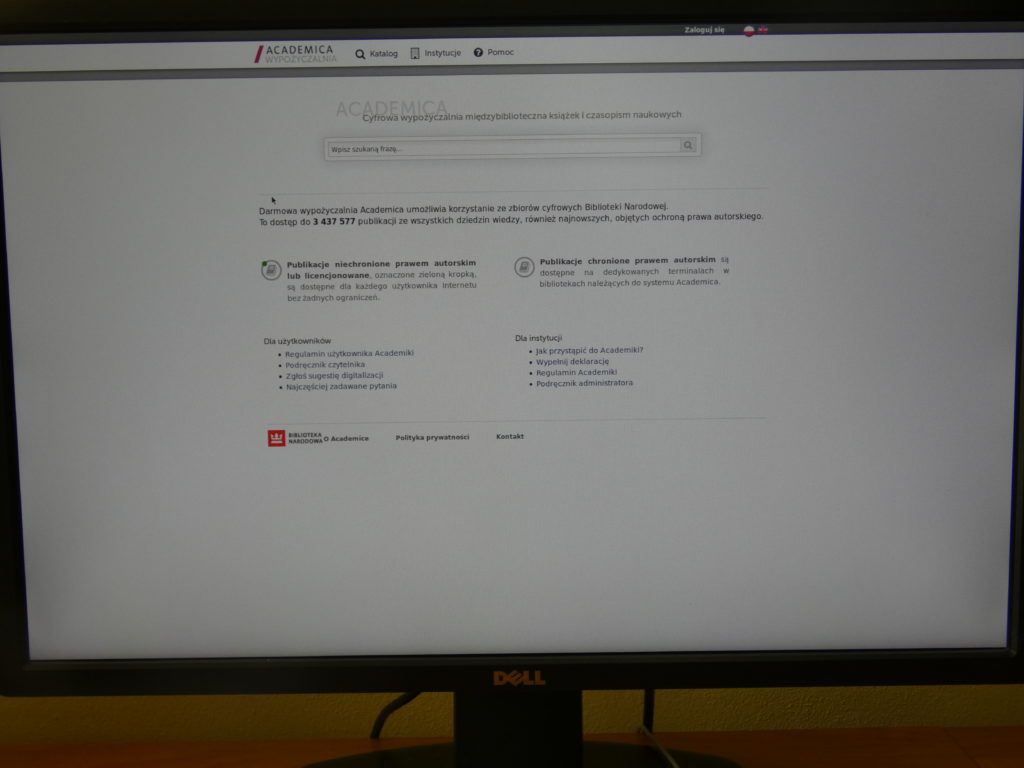 Na zdjęciu ekran komputera z wypożyczalnią academici