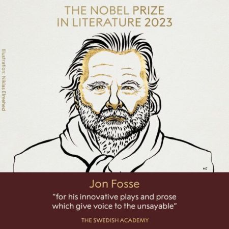 grafika przedstawiająca Jona Fosse'a - laureata nagrody Nobla z 2023 roku